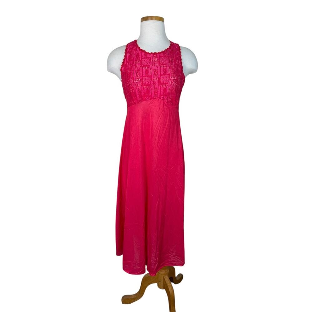 Vintage Red Lace Bodice Nightgown Slip Dress Lingerie FLAW Adonna Medium